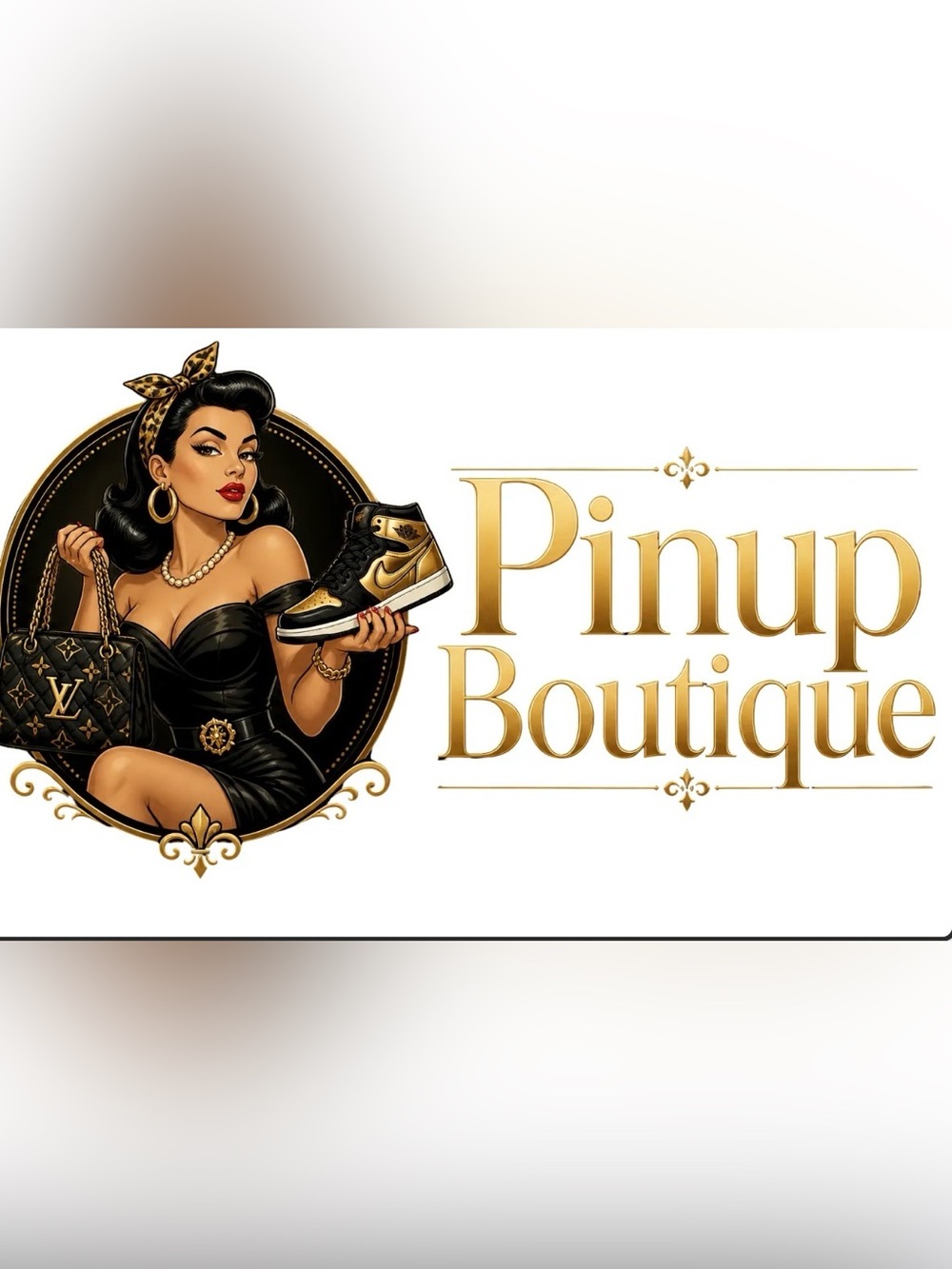 Unlisted Pinup Boutique Black and Gold Logo Graphic